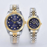 ست ساعت مچی رولکس دیت جاست ROLEX زنانه و مردانه بند دورنگ صفحه سبز و آبی درباری ضداب