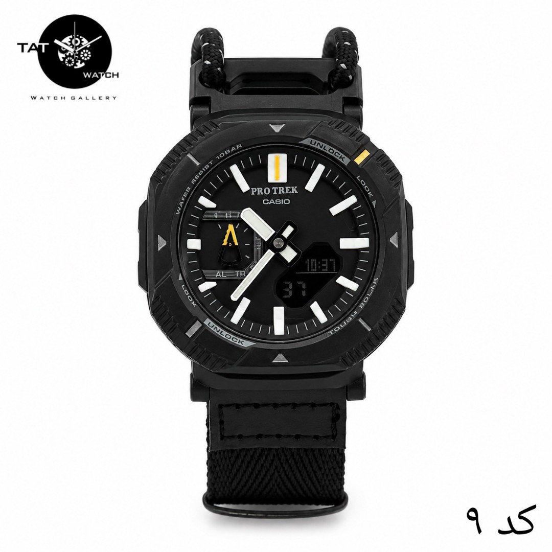 ساعت مردانه کاسیو پروترک PRJB001 با جعبه بند برزنتی کشی موتور ژاپن فول آپشن ساعت مچی کوهنوردی کمپینگ Casio Protrek