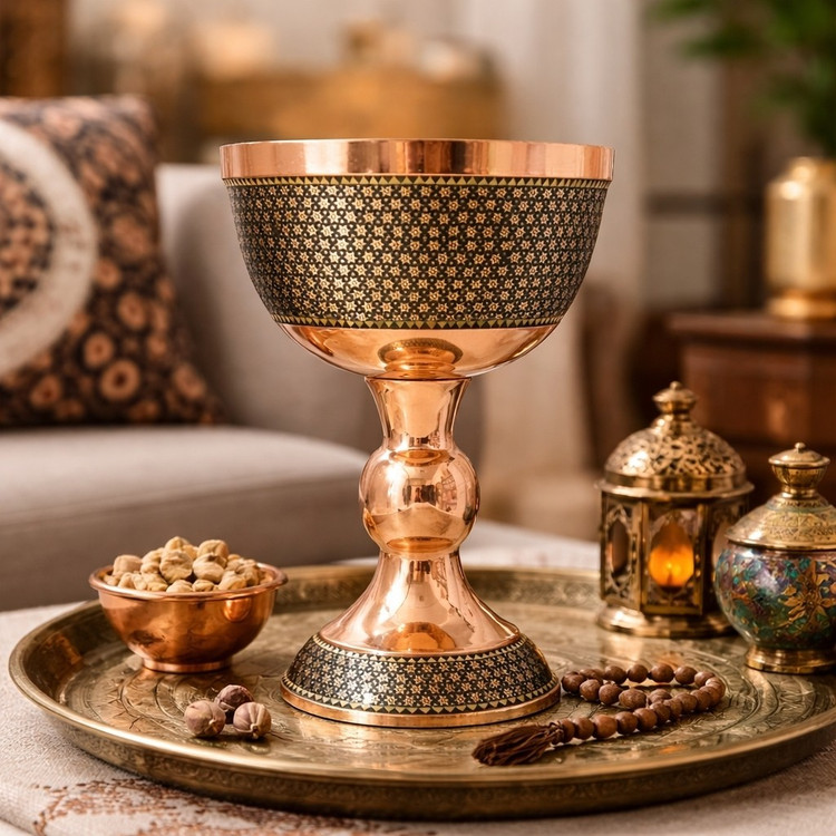 سنگاب مس و خاتم سایز 5 به همراه جعبه فانتزی