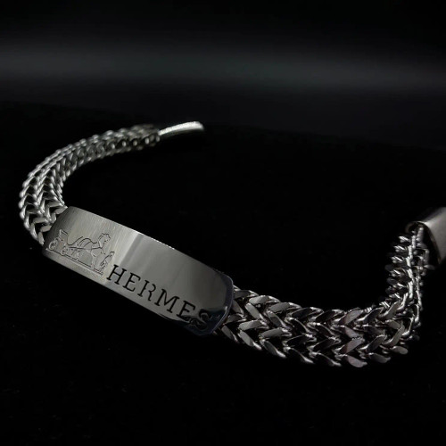 دستبند استیل مردانه پلاک مونت هرمس HERMES زنجیر چهار وجهی دولاین رنگ ثابت کد amp (پس کرایه)