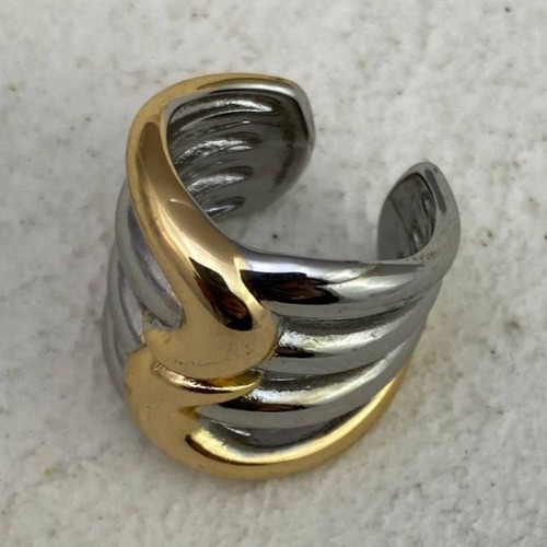 انگشتر آبکاری نقره زنانه طرح طلایی نقره ای فری سایز Freesize رنگ ثابت کد tj (پس کرایه)