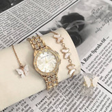 ساعت زنانه مارک NEW time با دستبندو انگشتر طرح پروانه
