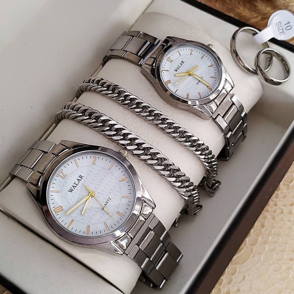 ساعت ست زنانه و مردانه همراه دستبندکارتیر و حلقه ست مارک ساعت WALAR در دو رنگ صفحه مختلف کدL440558