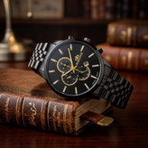 ست ساعت مردانه و پسرانه مارک الگانس ELEGANCE با دستبند و حلقه مشکی ارسال رایگان