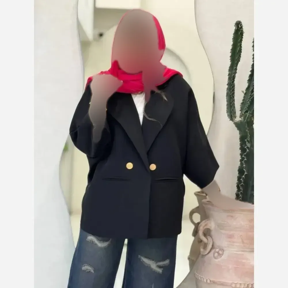 کت زنانه مدل همتا جنس کرپ مازراتی رنگ مشکی سایزبندی 36 تا 52