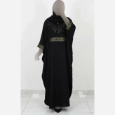 عبا مجلسی زنانه مدل ریسه پولکدوزی شده جنس الیزه رنگ مشکی فری سایز