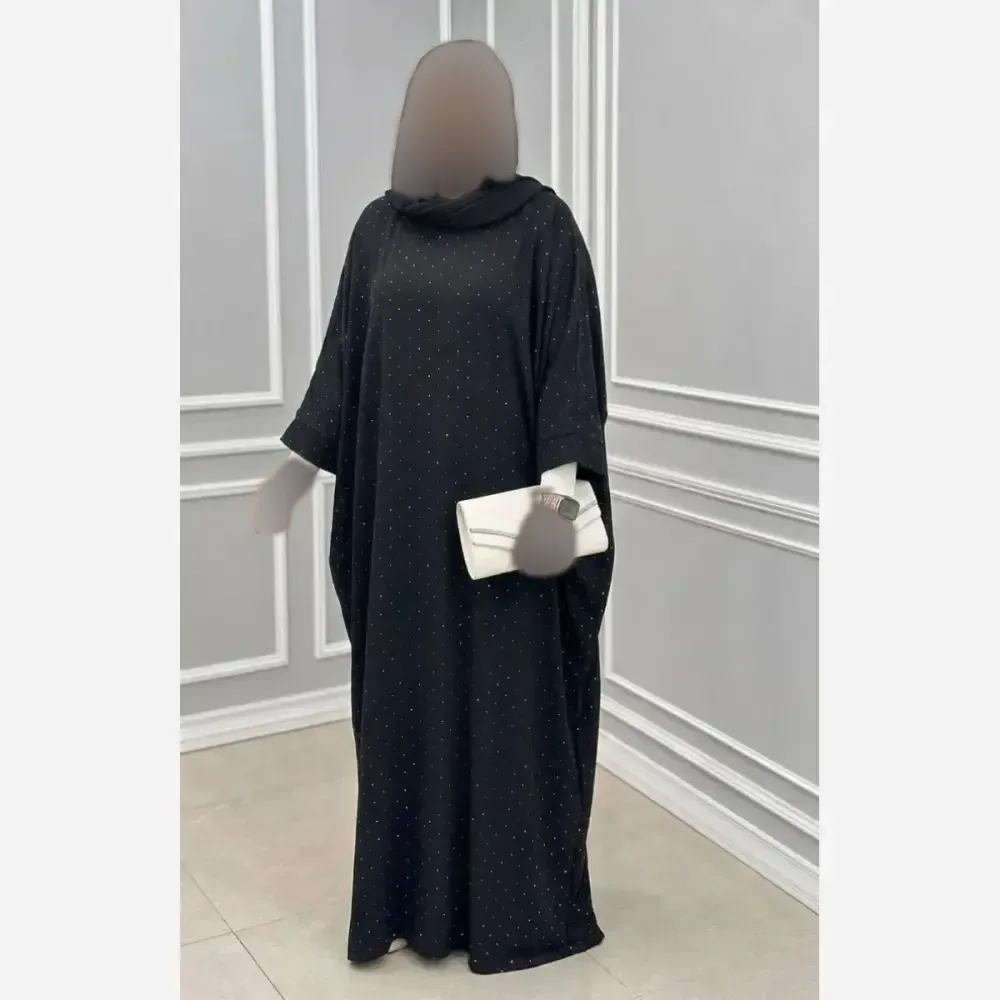 عبای زنانه مدل نگار جنس الیزه فول نگین مشکی فری سایز