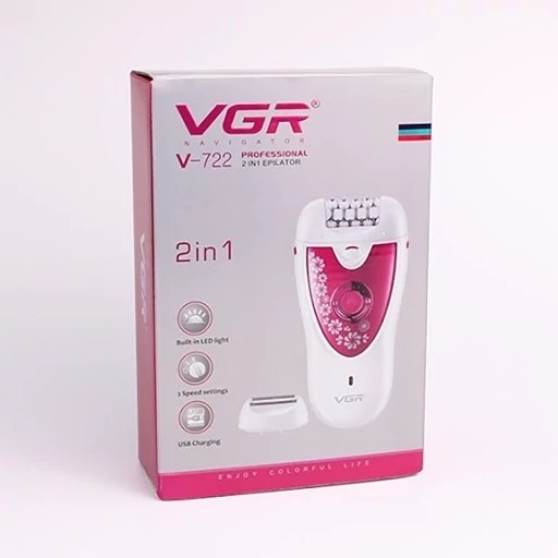 اپیلاتور 2 کاره صورت و بدن ( پک 5 عددی ) وی جی آر V-722 شارژی موکن اپیلیدی و ماشین اصلاح 722 (خرید شیور گناوه مارکت )