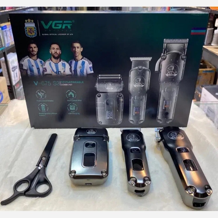 ست ماشین اصلاح سه کاره ( شیور و خط زن و حجم زن )موی سر و صورت وی جی آر V-675 S3 ورژن جدید 675 ( گناوه مارکت