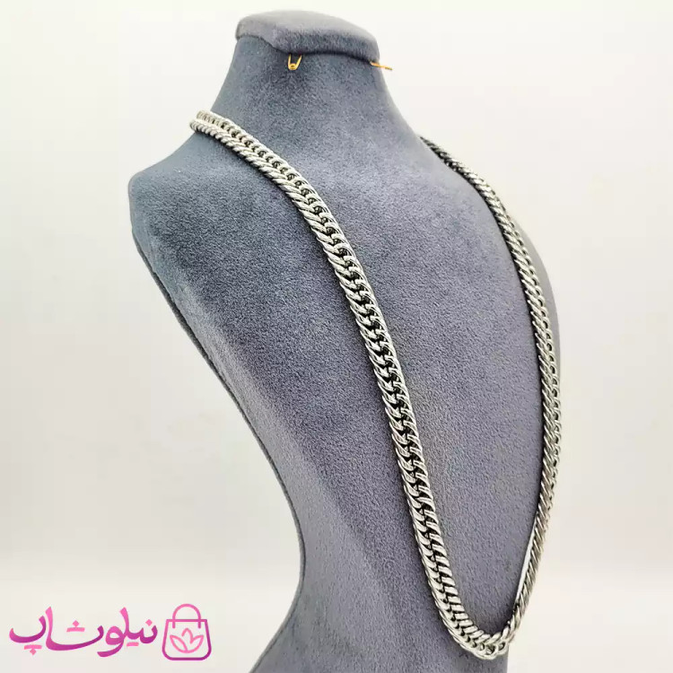 ست گردنبند و دستبند مردانه استیل سیلور کارتیه 8 میل کد 800