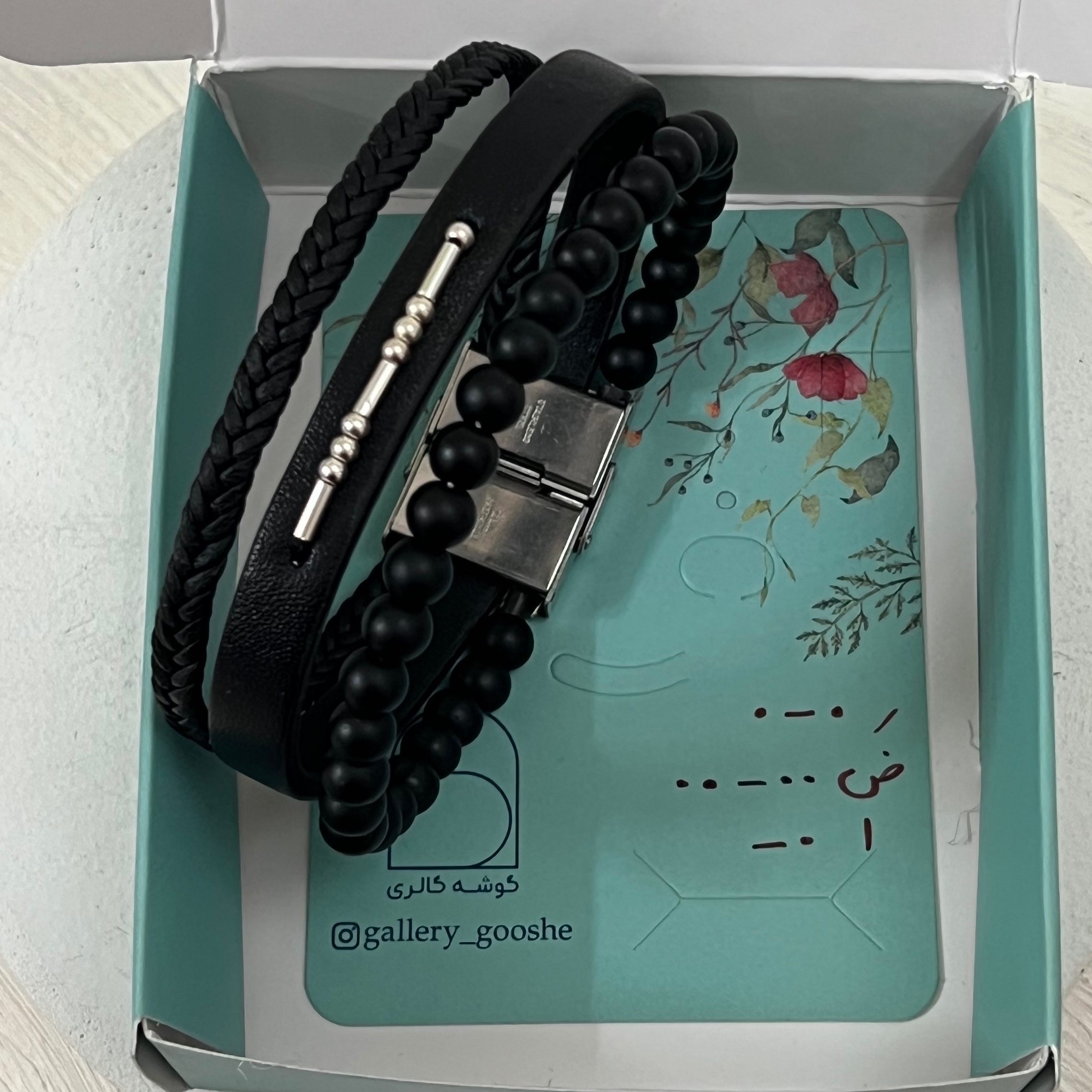 دستبند چرم کد مورس نقره ایتالیایی اسم