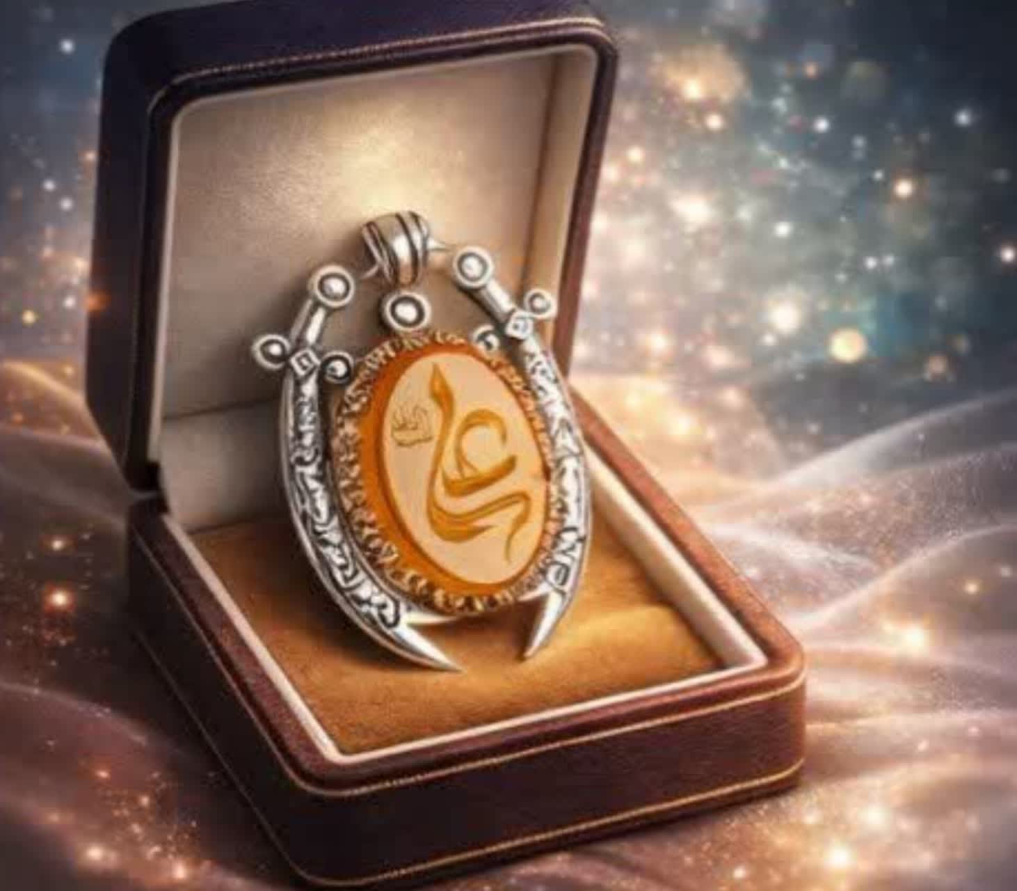 خرید گردنبند ذوالفقار نقره با عقیق زرد و حکاکی نام «علی (ع)»؛ نشان عزت و رزق کد 1847