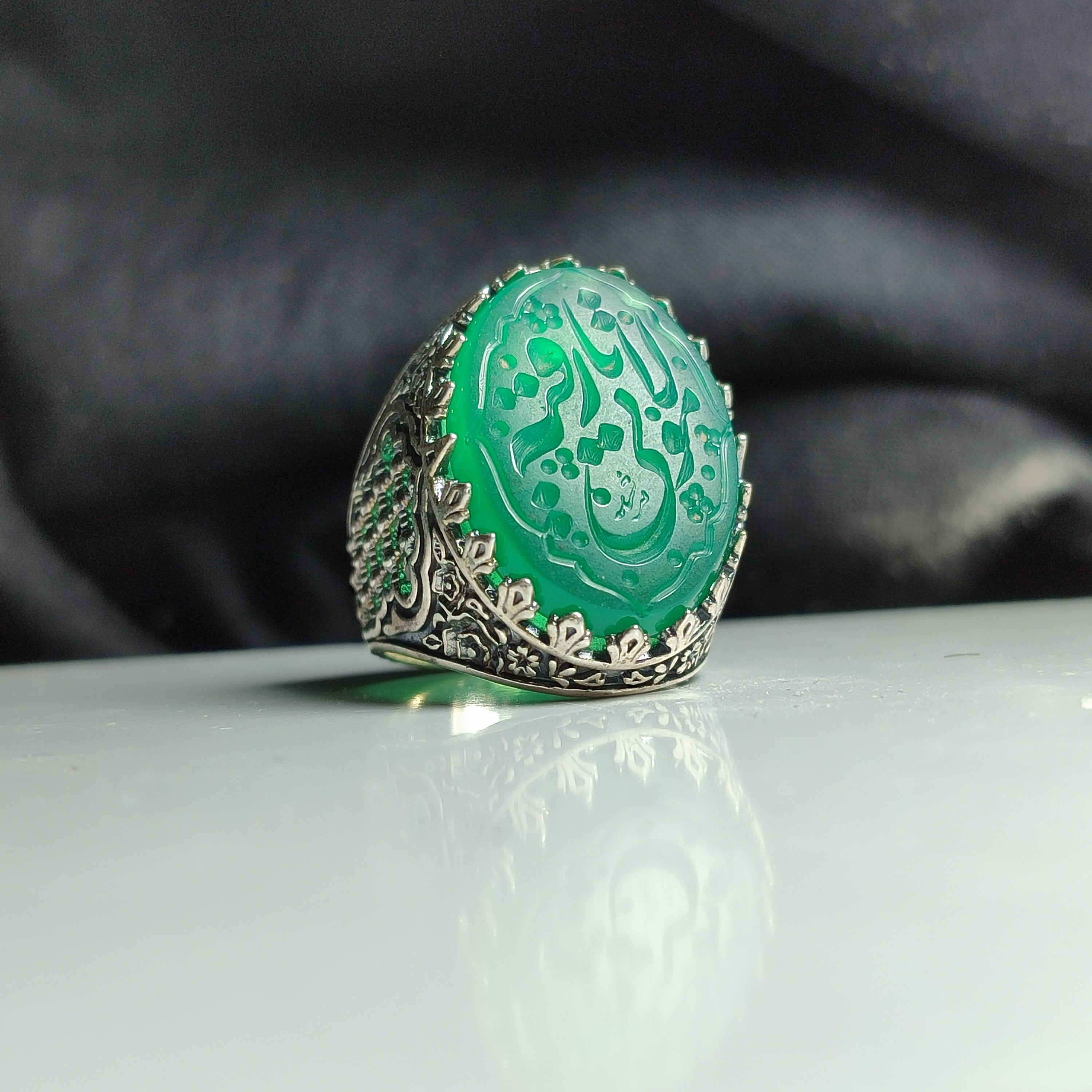 انگشتر نقره عقیق سبز - نگین یا مولاتی یا رقیه (س)