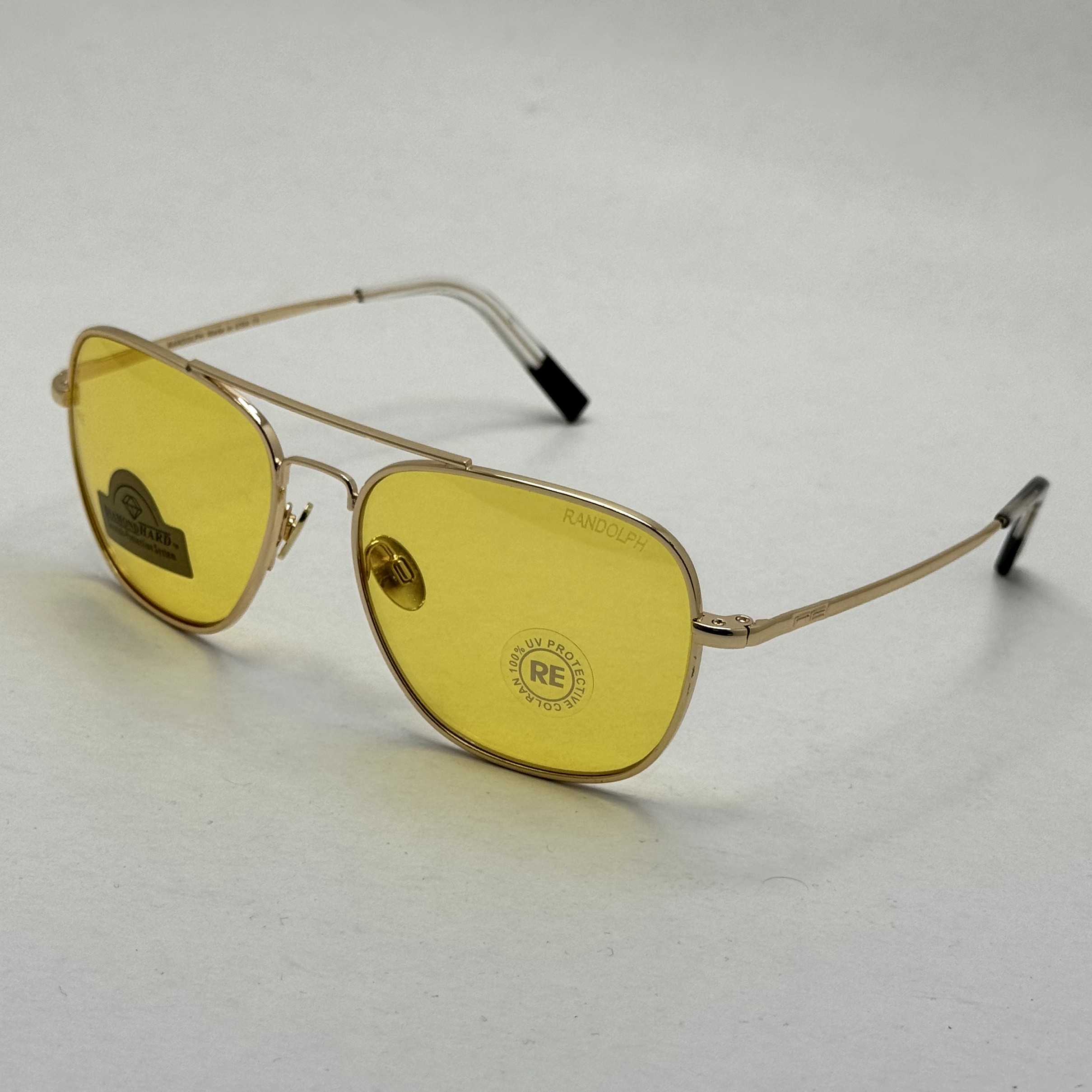عینک آفتابی و شب خلبانی رندولف شیشه سنگ زرد فریم طلایی فول پک اصلی RANDOLPH AVIATOR RE 58 24K GOLD (ارسال رایگان)