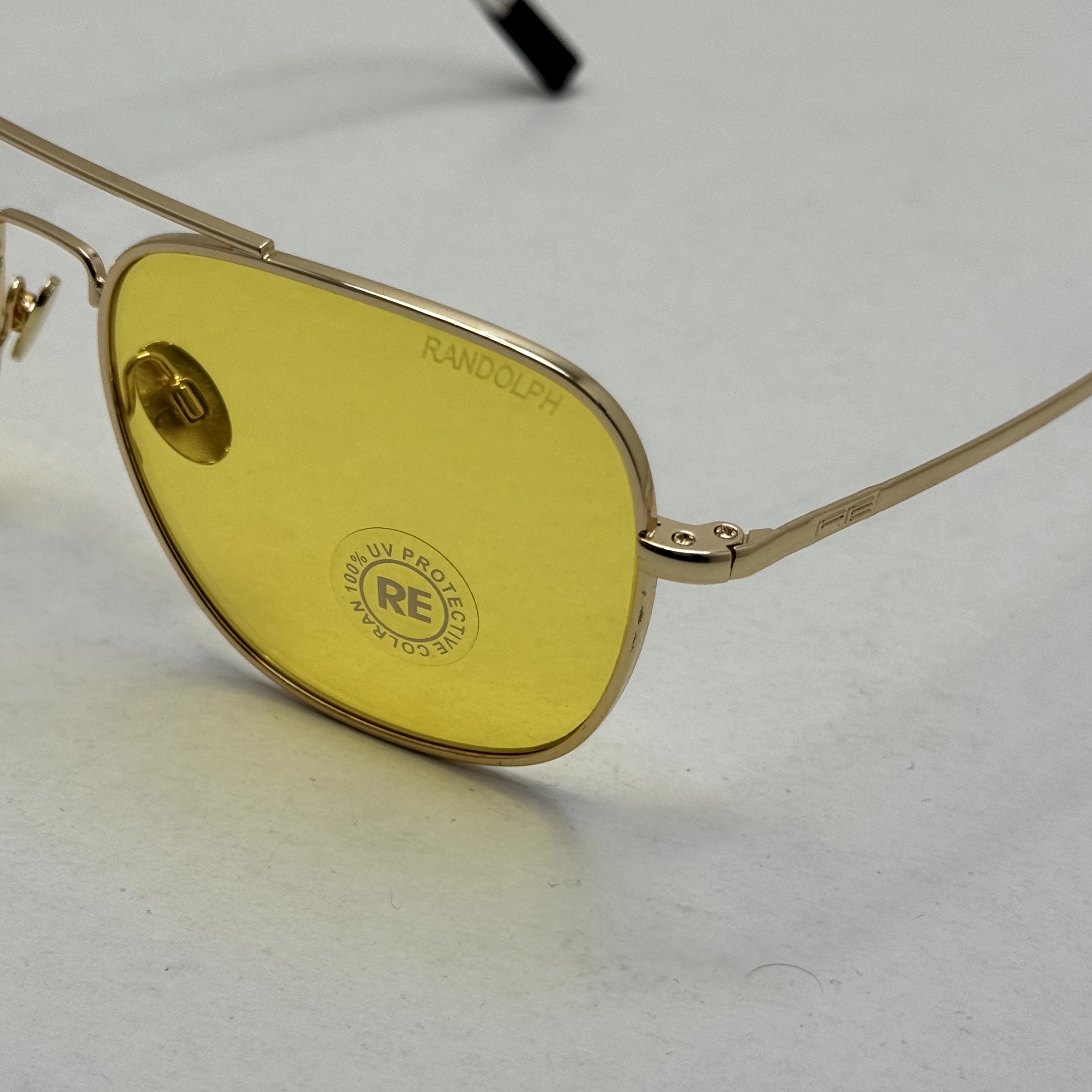 عینک آفتابی و شب خلبانی رندولف شیشه سنگ زرد فریم طلایی فول پک اصلی RANDOLPH AVIATOR RE 58 24K GOLD (ارسال رایگان)