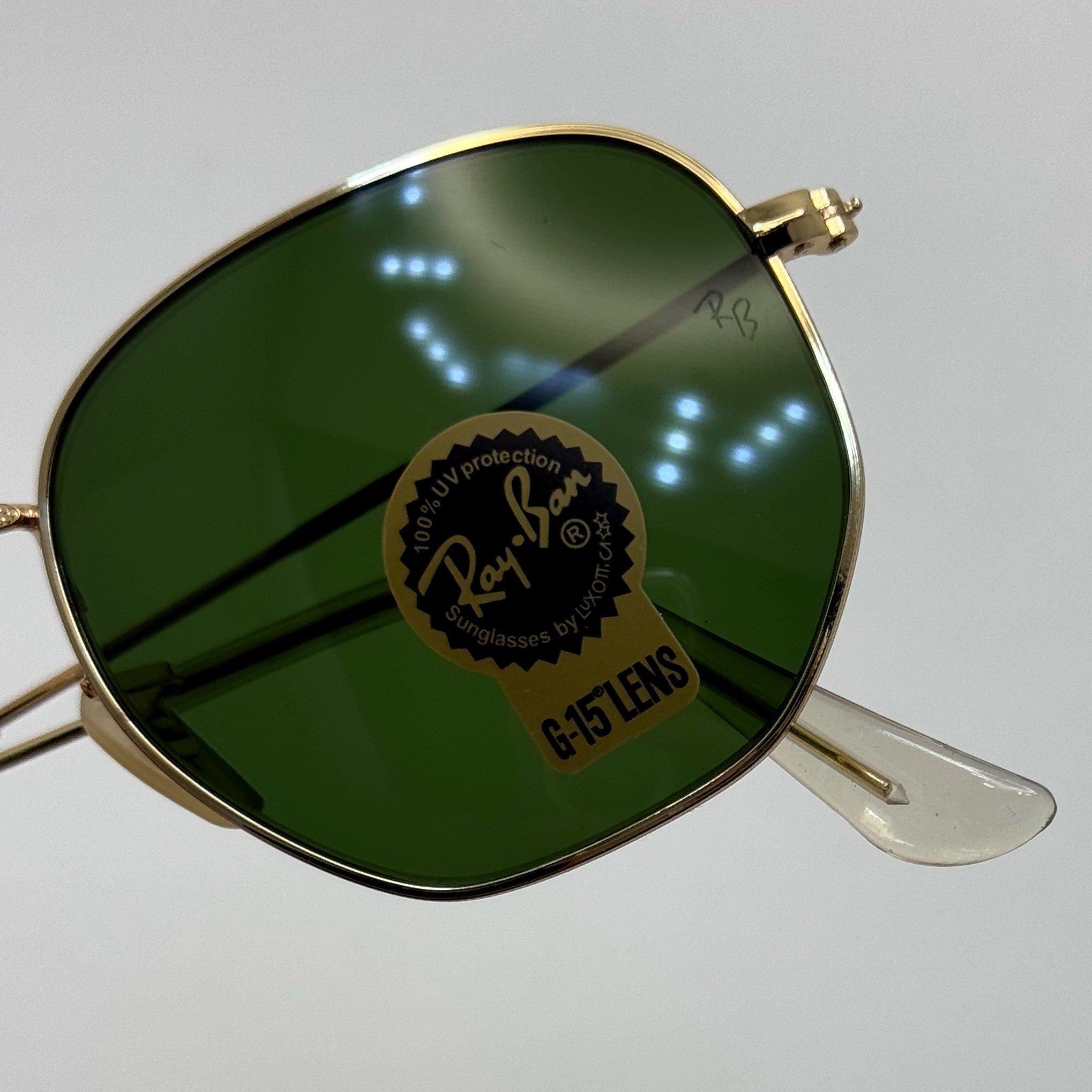 عینک ریبن هگزونال شیشه سنگ سیز فریم طلایی به همراه پک کامل ریبن کد Rayban RB 3548 (ارسال رایگان)