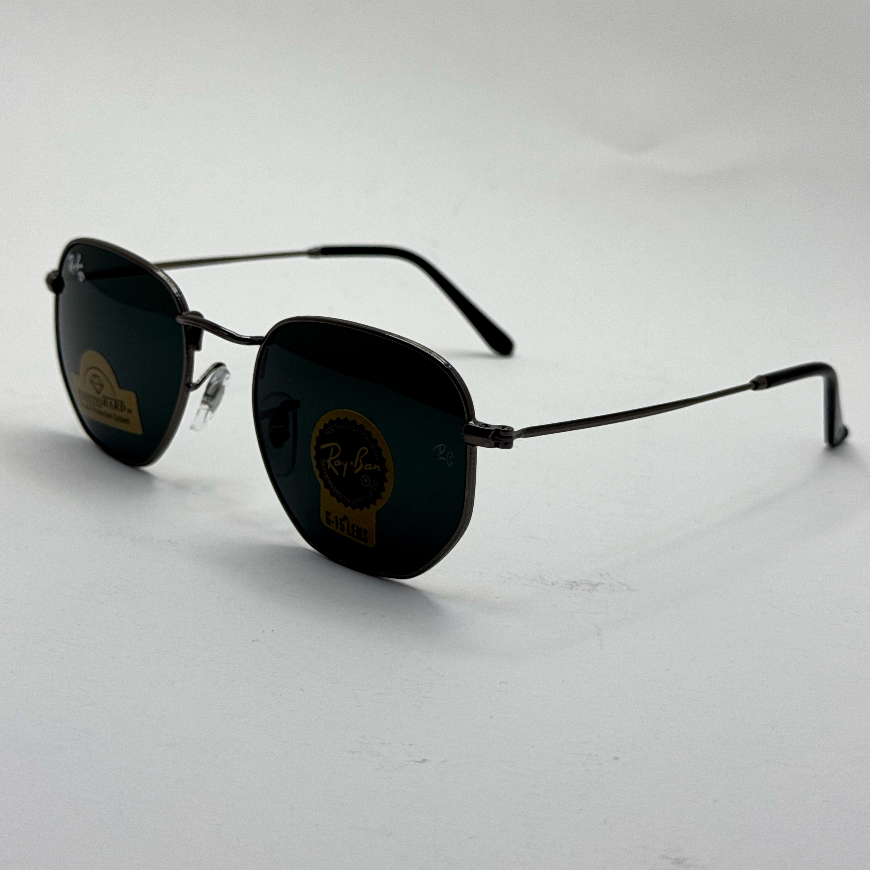 عینک ریبن هگزونال شیشه سنگ فریم نوک مدادی عدسی مشکی به همراه پک کامل ریبن کد Rayban RB 3548 (ارسال رایگان)