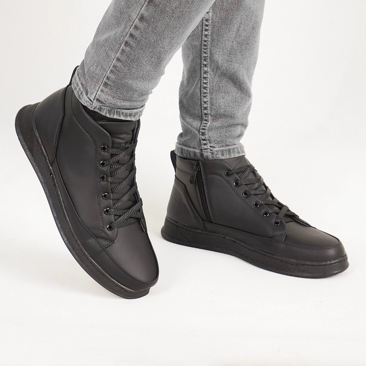 نیم بوت مردانه ونس مشکی دوردوخت PU پرفرووش (پس کرایه)