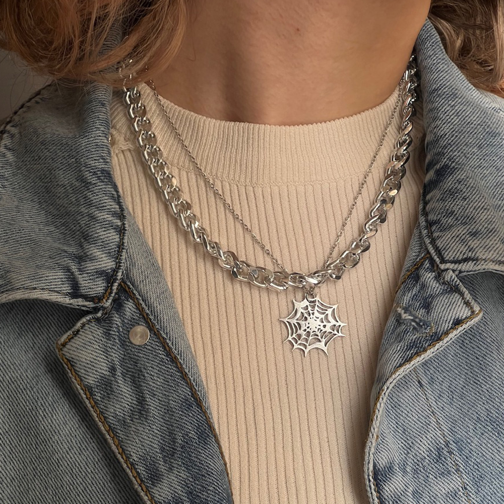 گردنبند استیل 2 لاین تار عنکبوت